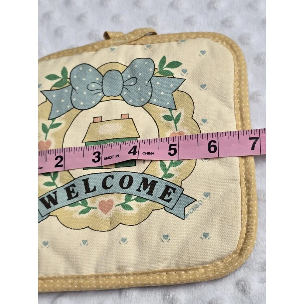 Vintage Pot Holder Welcome Cottagecore Country Home Vine Heart Tulips Bow Floral